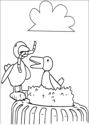 The Birds Eat Worm  Coloring Page